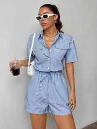 Trendy women's jumpsuit with short sleeves for summer - StripeFresh-S-State of Style