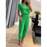Trendy women's jumpsuit with short sleeves & wide legs – Alina-Light green-S-State of Style