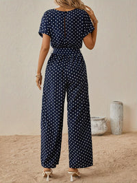 Trendy women's jumpsuit with waistband and polka dot pattern - DotJoy-S-State of Style