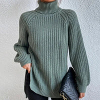 Trendy Women's Knitted Turtleneck Sweater - Esmée-Green-S-State of Style