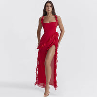 Trendy women's maxi dress with ruffles & chiffon for summer – Amira-Red-S-State of Style