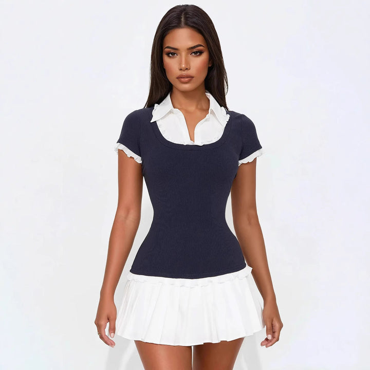 Trendy women's mini dress with ruffles & fitted silhouette – Nia-L-State of Style