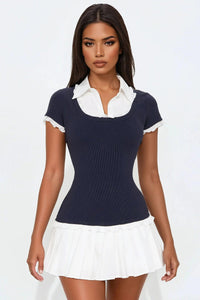 Trendy women's mini dress with ruffles & fitted silhouette – Nia-L-State of Style