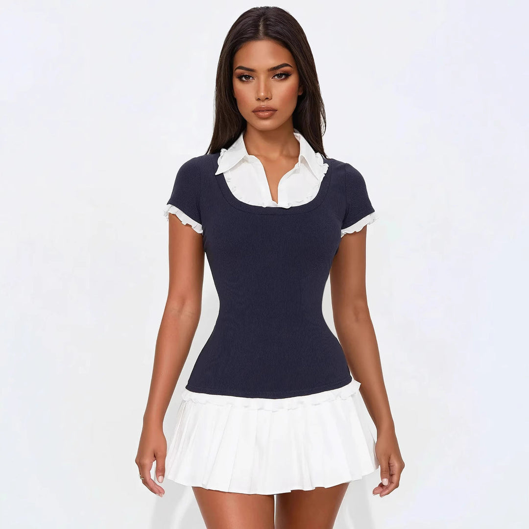 Trendy women's mini dress with ruffles & fitted silhouette – Nia-L-State of Style