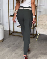 Trendy Women's Patchwork Pants with Belt - Liv-Grey-S-State of Style