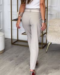 Trendy Women's Patchwork Pants with Belt - Liv-Grey-S-State of Style