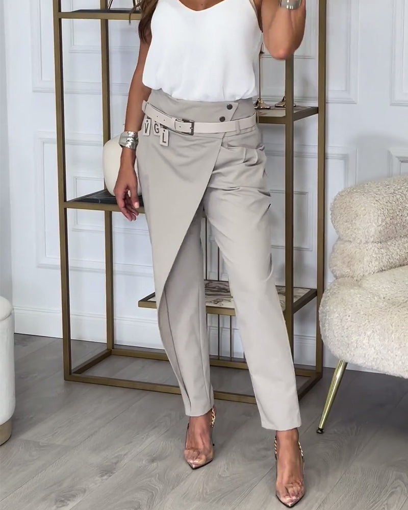 Trendy Women's Patchwork Pants with Belt - Liv-Grey-S-State of Style