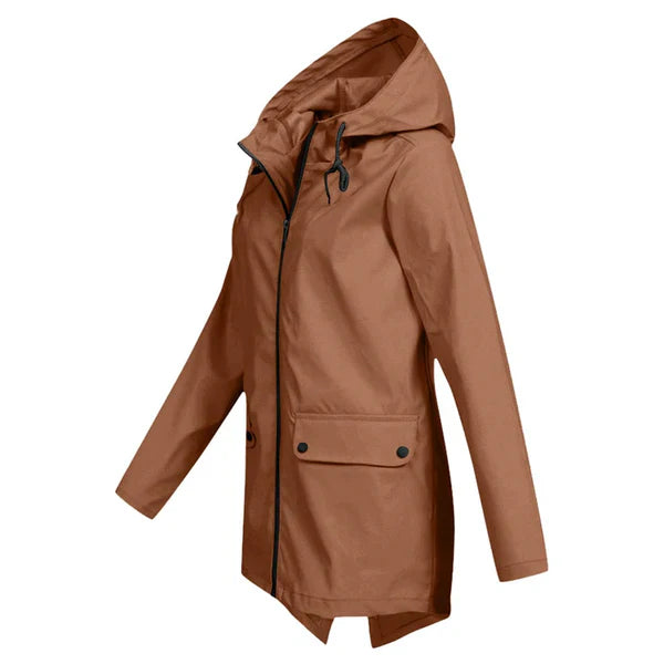 Trendy Women's Rain Jacket with Hood - Liora-Beige-S-State of Style