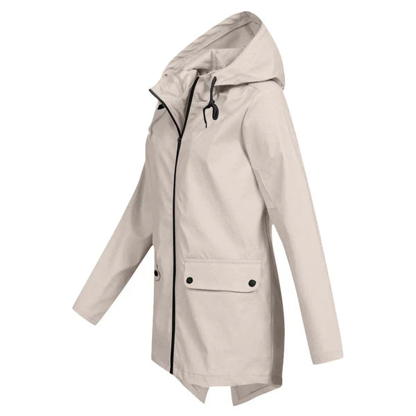 Trendy Women's Rain Jacket with Hood - Liora-Beige-S-State of Style