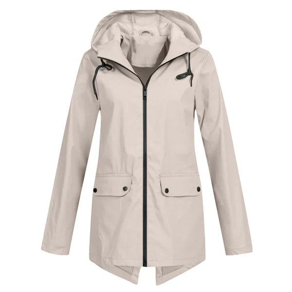 Trendy Women's Rain Jacket with Hood - Liora-Beige-S-State of Style