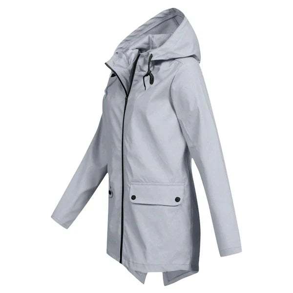 Trendy Women's Rain Jacket with Hood - Liora-Beige-S-State of Style