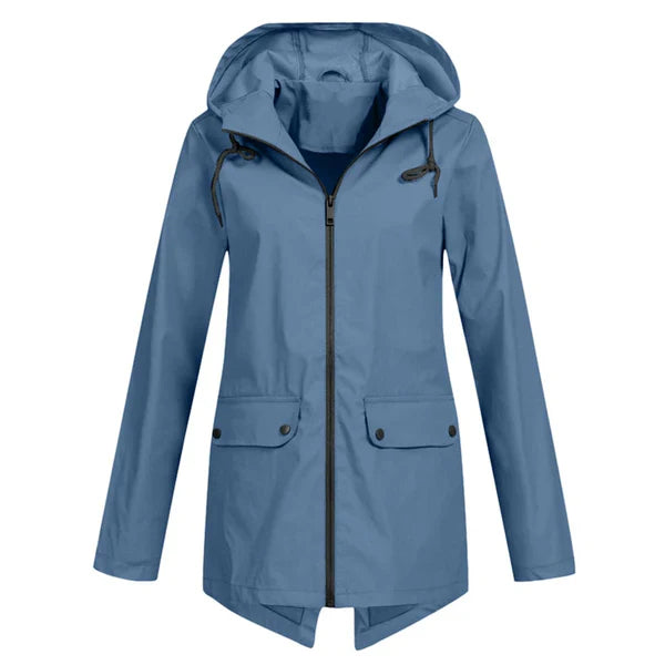 Trendy Women's Rain Jacket with Hood - Liora-Blue-S-State of Style