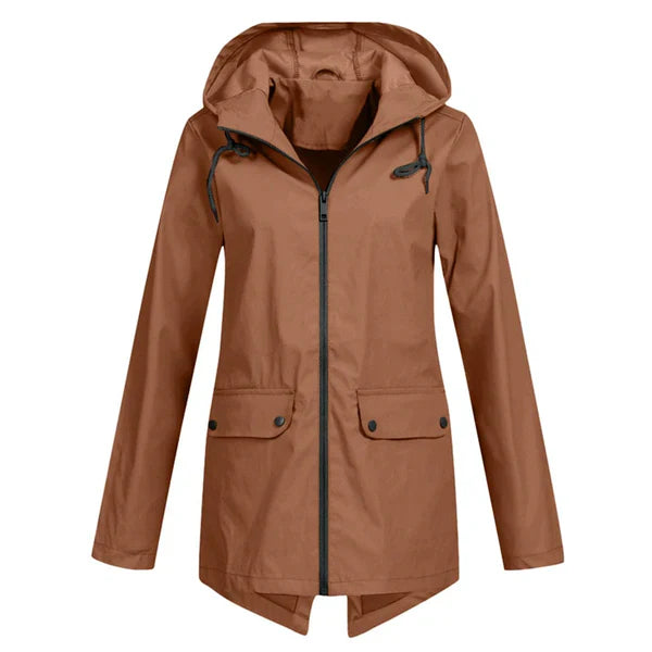 Trendy Women's Rain Jacket with Hood - Liora-Coffee-S-State of Style