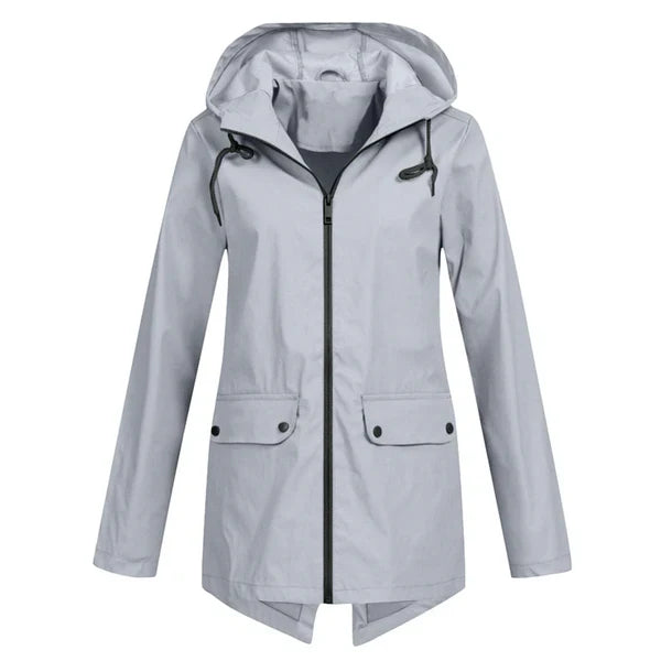 Trendy Women's Rain Jacket with Hood - Liora-Grey-S-State of Style