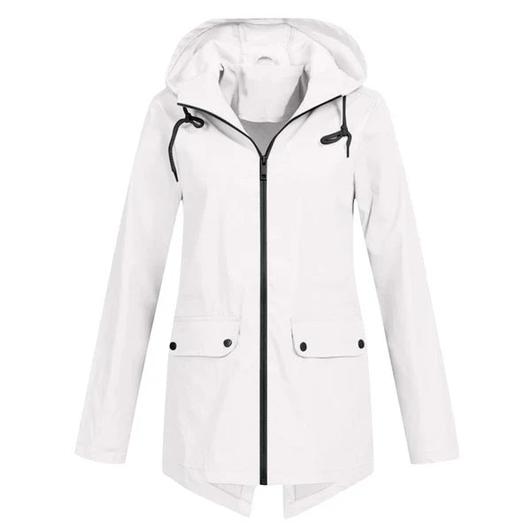 Trendy Women's Rain Jacket with Hood - Liora-White-S-State of Style