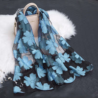 Trendy women's silk scarf with floral pattern and cut-out design – Fiora (1+1 FREE)-Aqua Blue-State of Style