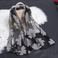 Trendy women's silk scarf with floral pattern and cut-out design – Fiora (1+1 FREE)-Gray-State of Style