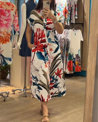 Trendy women's summer dress with print & shirt collar - Flora-S-State of Style
