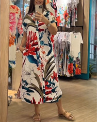 Trendy women's summer dress with print & shirt collar - Flora-S-State of Style