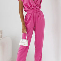 Trendy women's summer jumpsuit with short sleeves & waist emphasis – Alina-Pink-S-State of Style