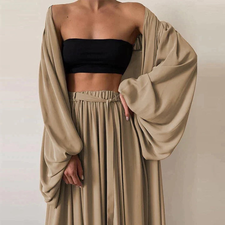 Trendy Women's Summer Two-Piece Set with Top & Trousers - Noelle-Khaki-S-State of Style