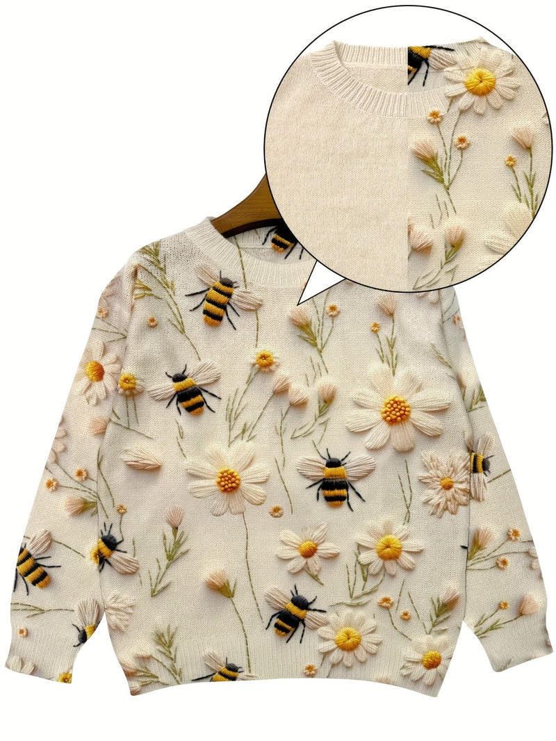 Trendy Women’s Sweater with Bee Pattern - Sophie-Apricot-S-State of Style