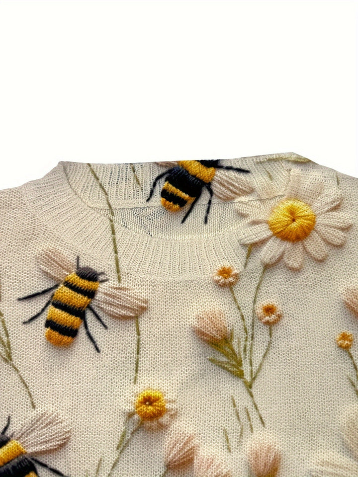 Trendy Women’s Sweater with Bee Pattern - Sophie-Apricot-S-State of Style