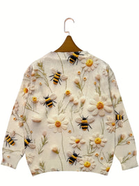 Trendy Women’s Sweater with Bee Pattern - Sophie-Apricot-S-State of Style
