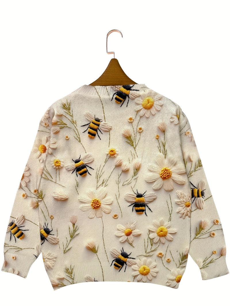 Trendy Women’s Sweater with Bee Pattern - Sophie-Apricot-S-State of Style