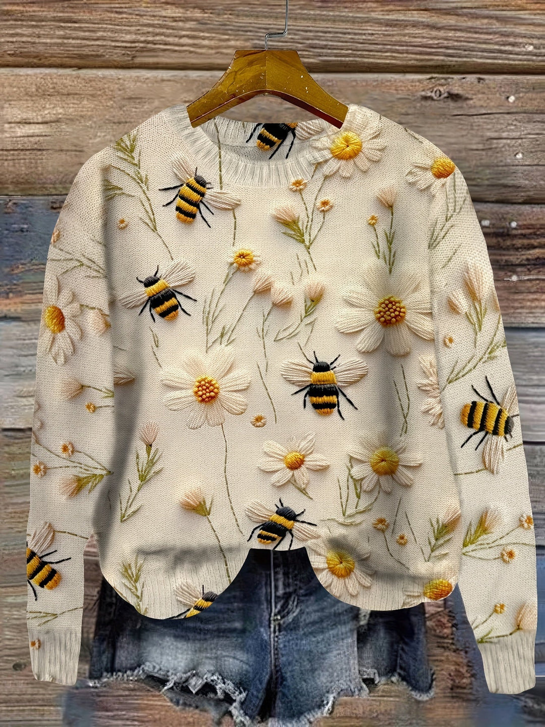 Trendy Women’s Sweater with Bee Pattern - Sophie-Apricot-S-State of Style