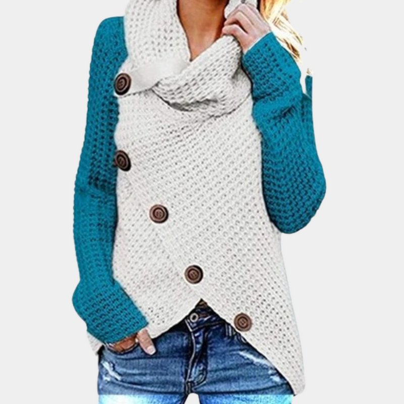 Trendy Women's Sweater with Unique Asymmetrical Knot Detail - Faye-Blue-XS-State of Style