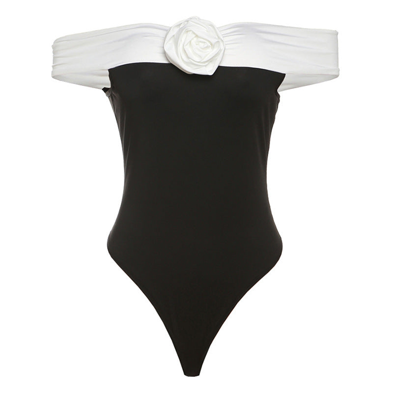 Trendy women's swimsuit with off-shoulder design & floral details – Elara-M-State of Style