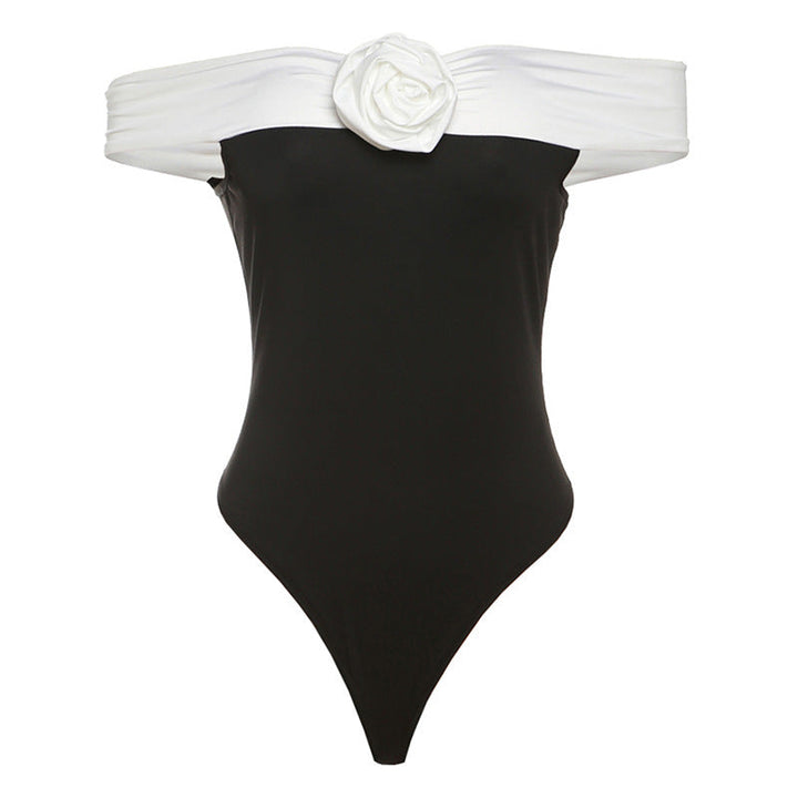 Trendy women's swimsuit with off-shoulder design & floral details – Elara-M-State of Style