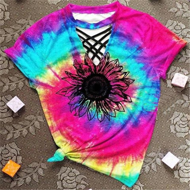 Trendy women's T-shirt with cut-out design and tie-dye pattern – Norina-A-S-State of Style