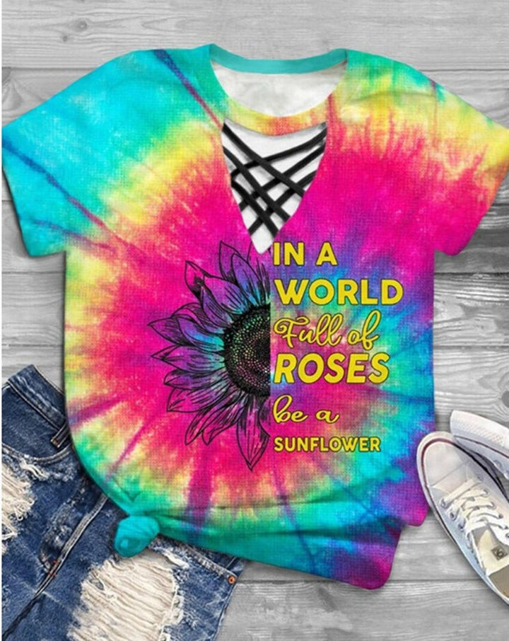 Trendy women's T-shirt with cut-out design and tie-dye pattern – Norina-B-S-State of Style