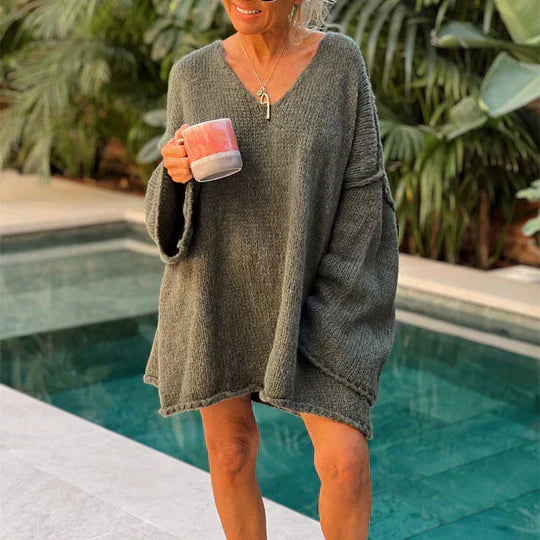 Trendy Women's V-Neck Sweater - Clara-Grey-S-State of Style