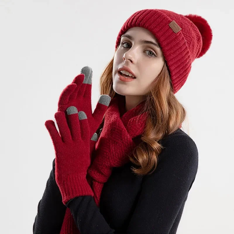 Trendy Women's Winter Beanie Set - Lara-Burgundy-State of Style