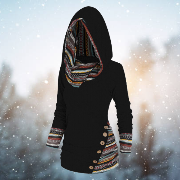 Tribal Hoodie with Geometric Pattern – Naïma-Black-S-State of Style