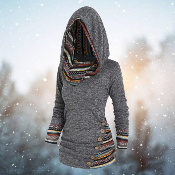 Tribal Hoodie with Geometric Pattern – Naïma-Grey-S-State of Style