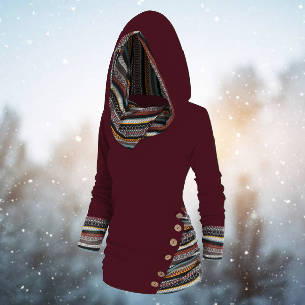 Tribal Hoodie with Geometric Pattern – Naïma-Red-S-State of Style