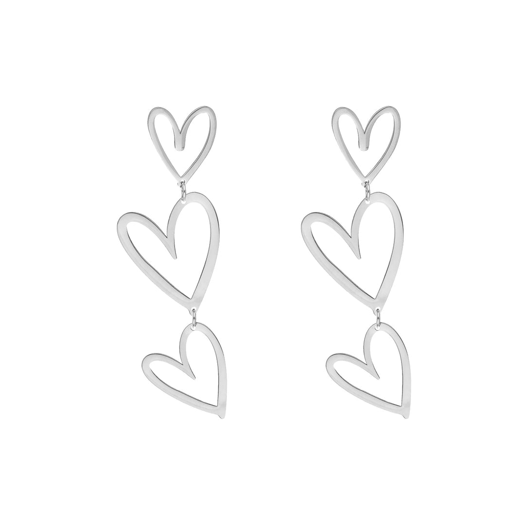 Triple Heart Pendant Earrings-925 Silver-State of Style