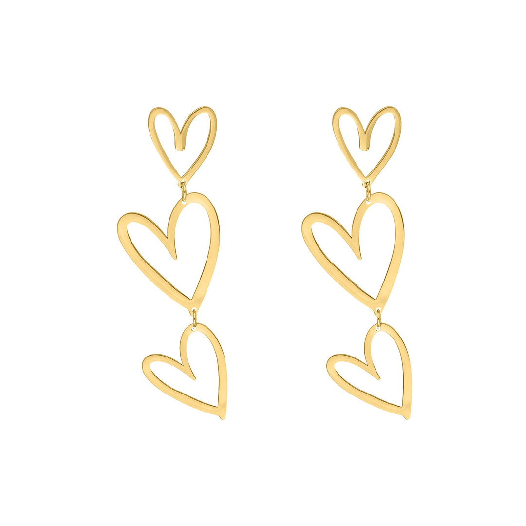 Triple Heart Pendant Earrings-Gold-plated-State of Style