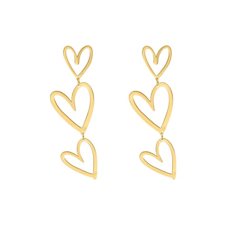 Triple Heart Pendant Earrings-Gold-plated-State of Style