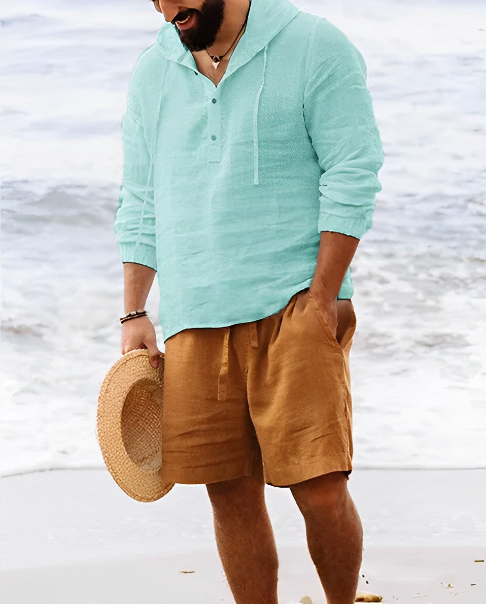 Triton – Stylish Linen Shirt with V-Neck | Long Sleeve Linen Shirt-Green-M-State of Style