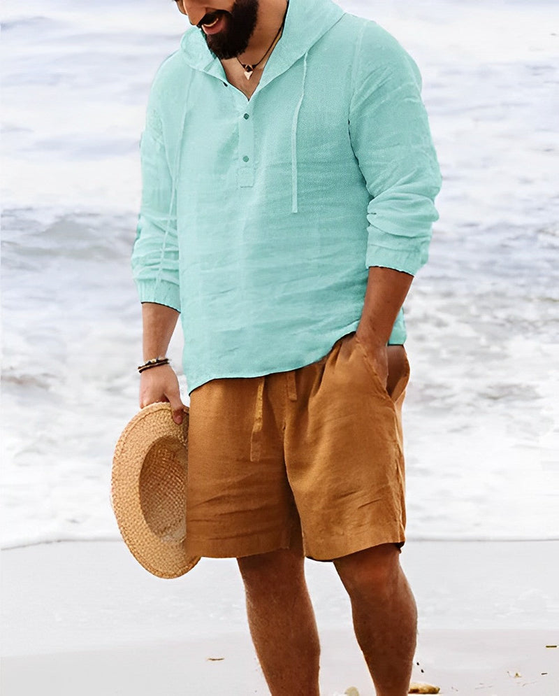 Triton – Stylish Linen Shirt with V-Neck | Long Sleeve Linen Shirt-Green-M-State of Style