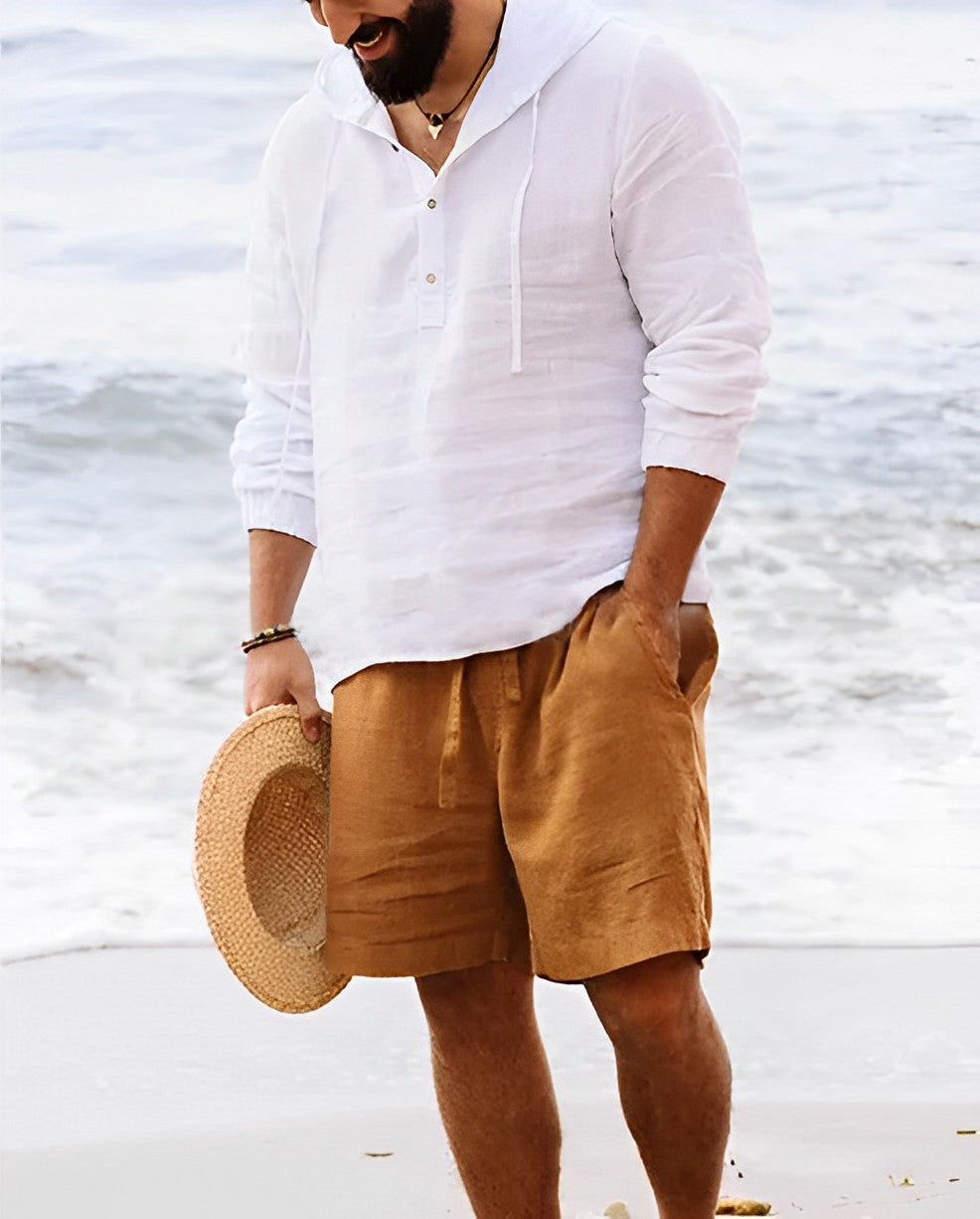 Triton – Stylish Linen Shirt with V-Neck | Long Sleeve Linen Shirt-White-M-State of Style