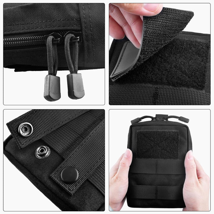 Compact Tactical Utility Pouch with Molle System and Zipper Compartments