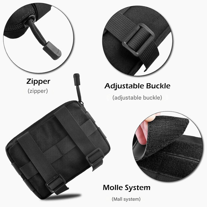 Compact Tactical Utility Pouch with Molle System and Zipper Compartments