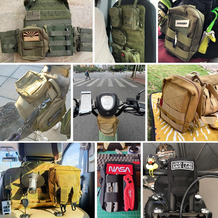 Compact Tactical Utility Pouch with Molle System and Zipper Compartments