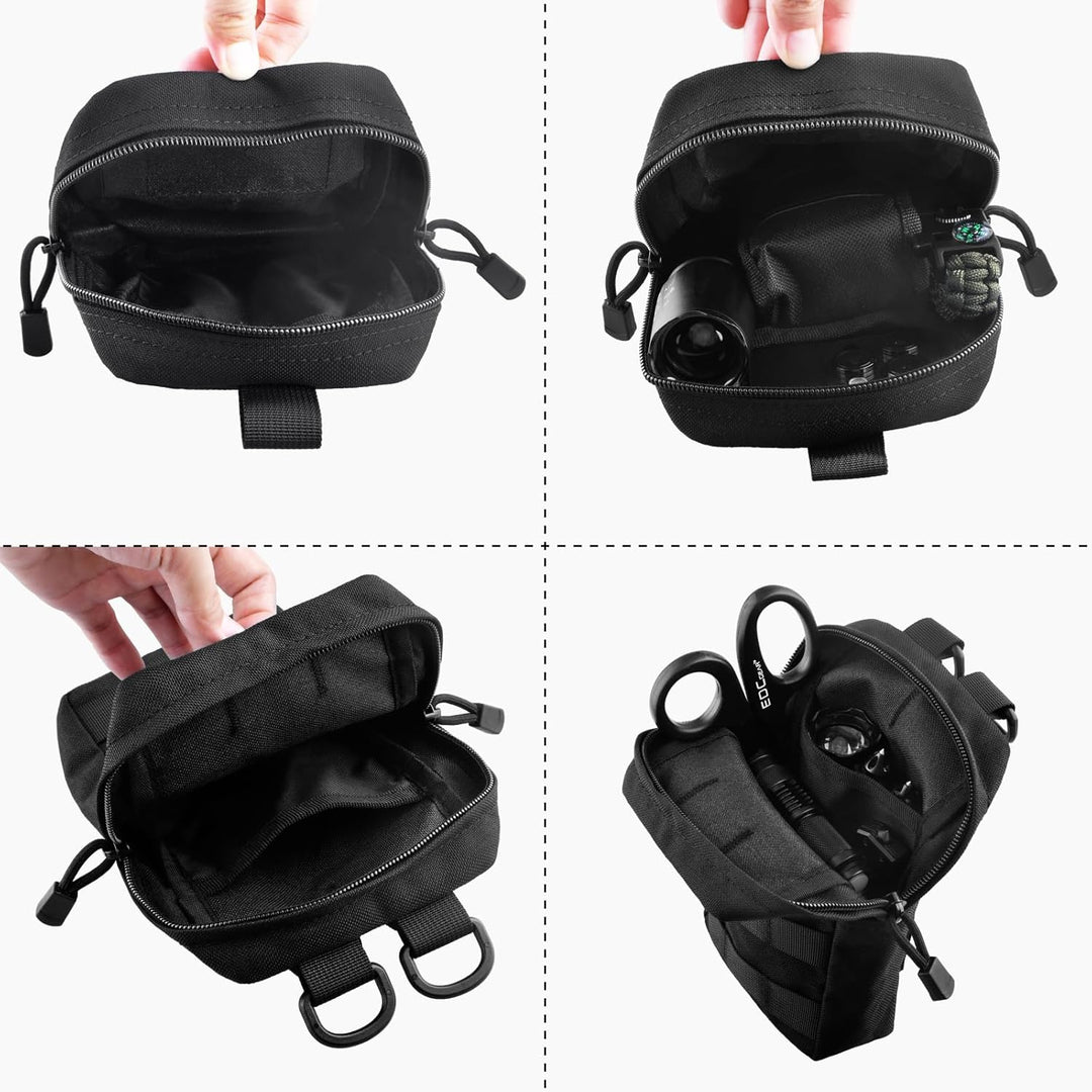 Compact Tactical Utility Pouch with Molle System and Zipper Compartments